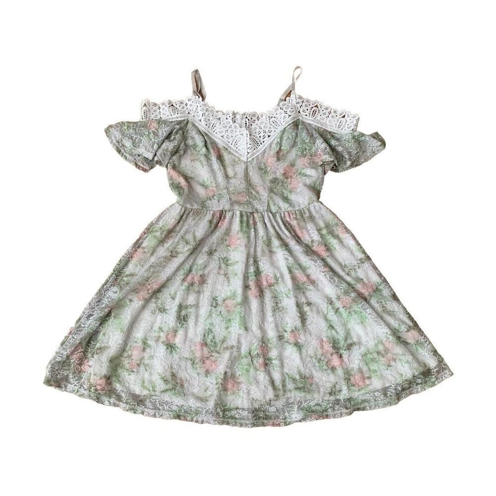 Disney Princess Floral Lace Cold Shoulder Dress Size Medium Juniors Lined